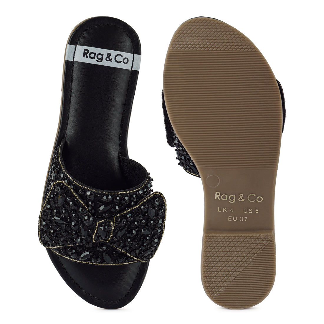 big bow beaded flats#color_black