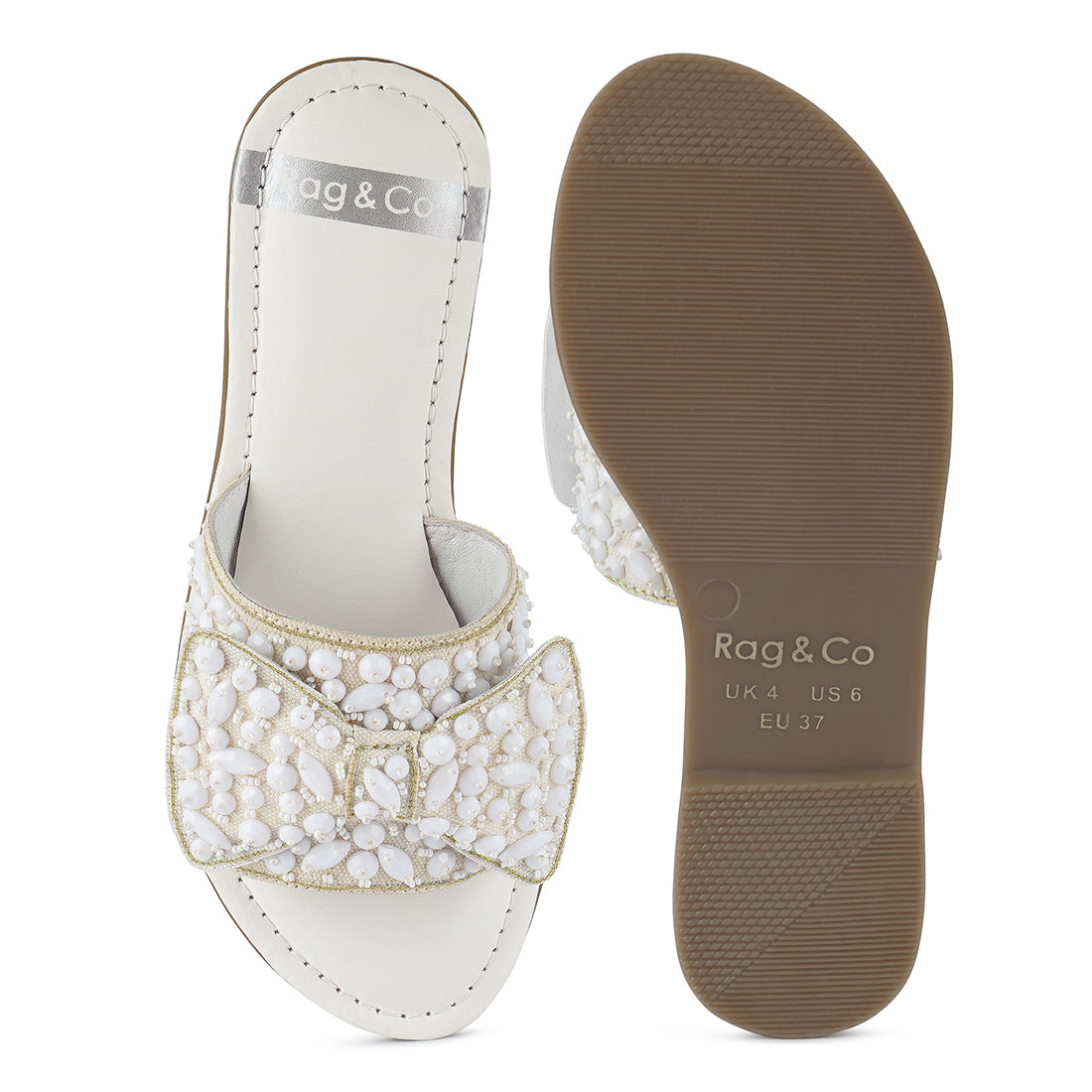 big bow beaded flats#color_white