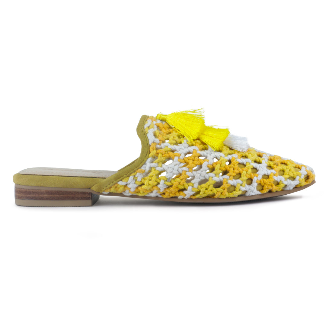 mariana woven flat mules with tassels#color_yellow
