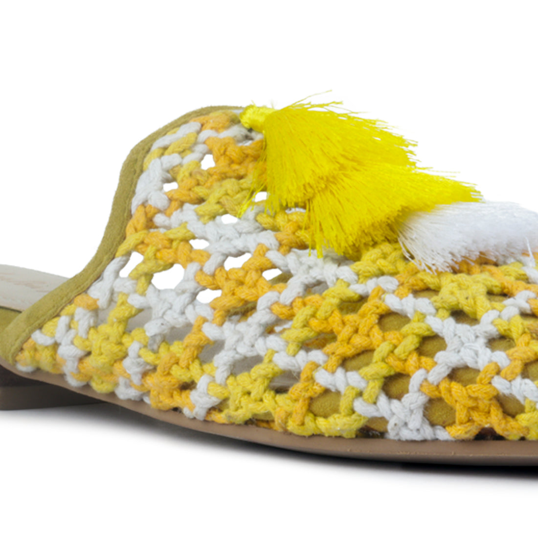 mariana woven flat mules with tassels#color_yellow