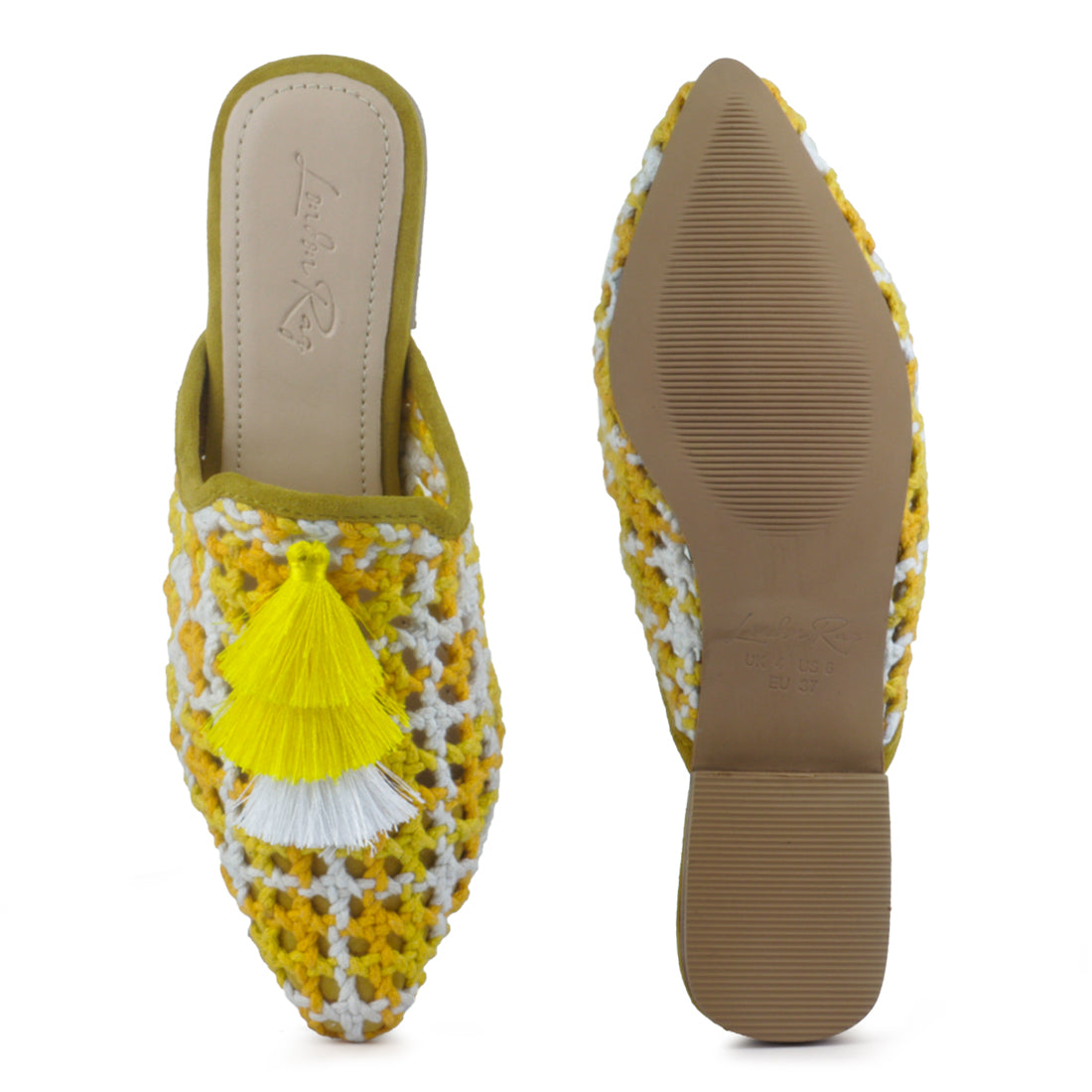 mariana woven flat mules with tassels#color_yellow
