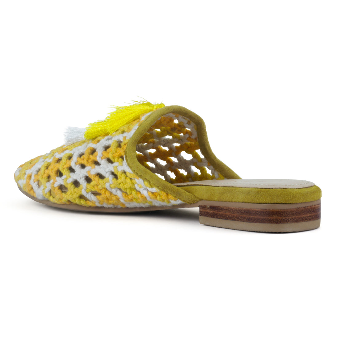 mariana woven flat mules with tassels#color_yellow