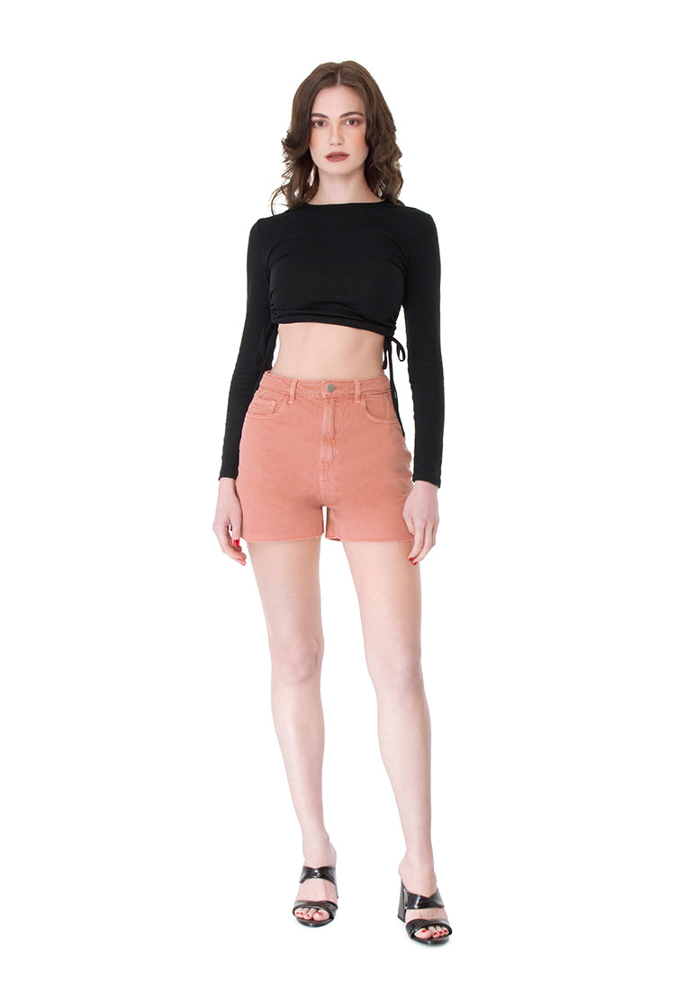 Coral Raw Hem Denim Shorts