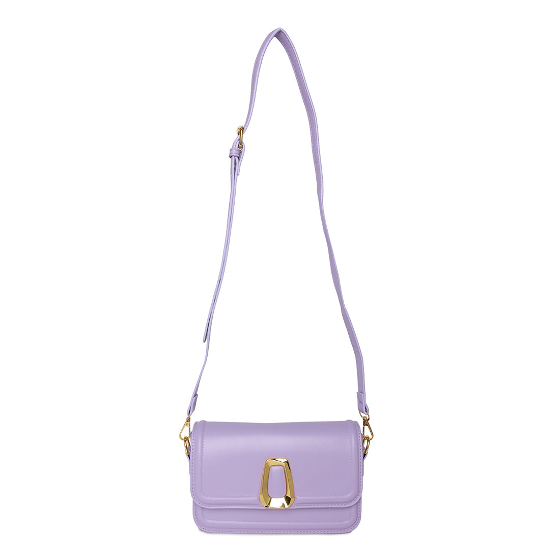 classic gold buckle sling bag#color_purple