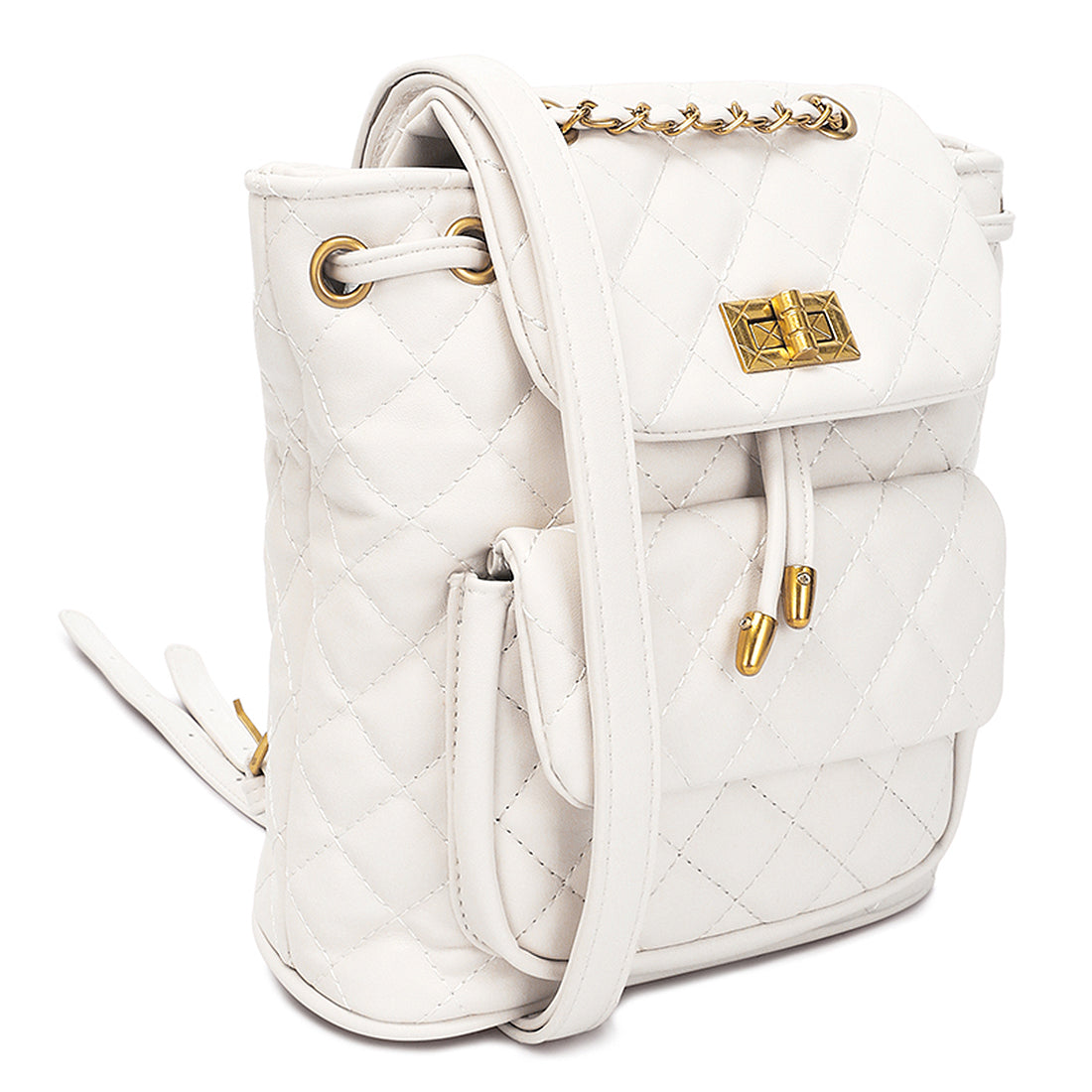 faux leather bucket backpack#color_white