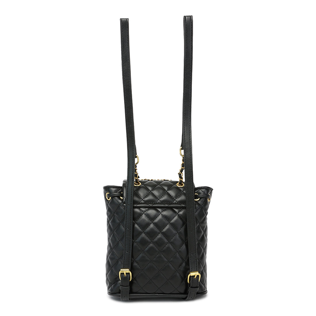 faux leather bucket backpack#color_black