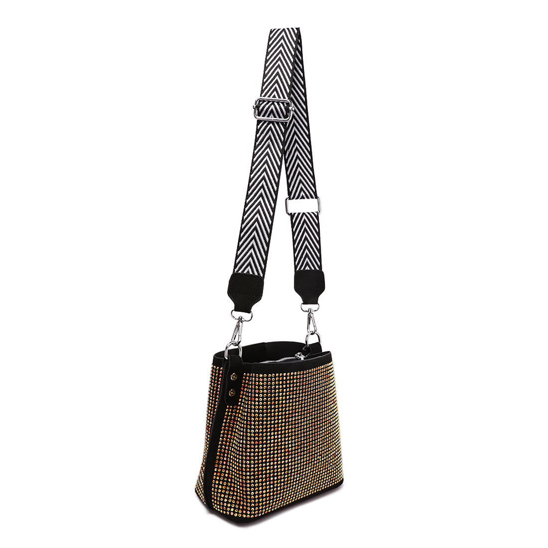 rhinestone embellished crossbody sling bag#color_multi