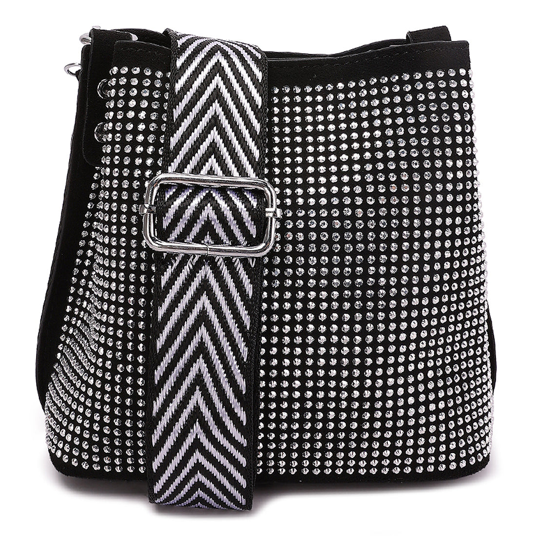 rhinestone embellished crossbody sling bag#color_silver