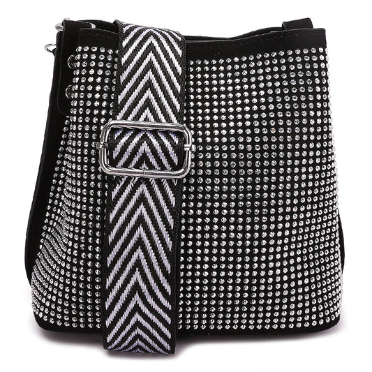 rhinestone embellished crossbody sling bag#color_silver