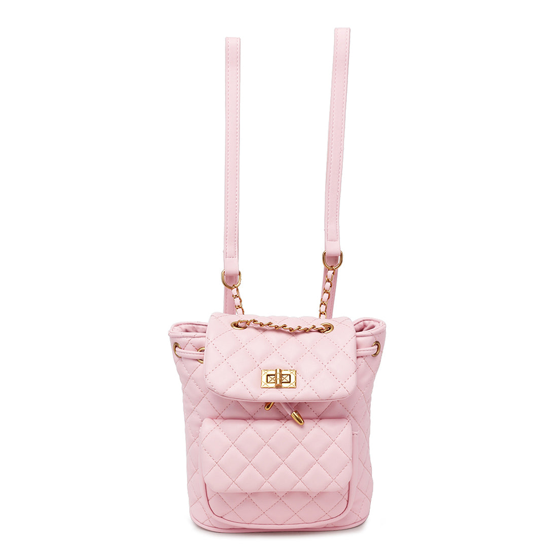 faux leather bucket backpack#color_pink