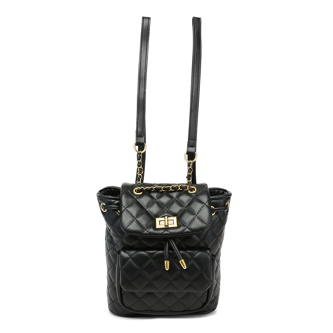 faux leather bucket backpack#color_black