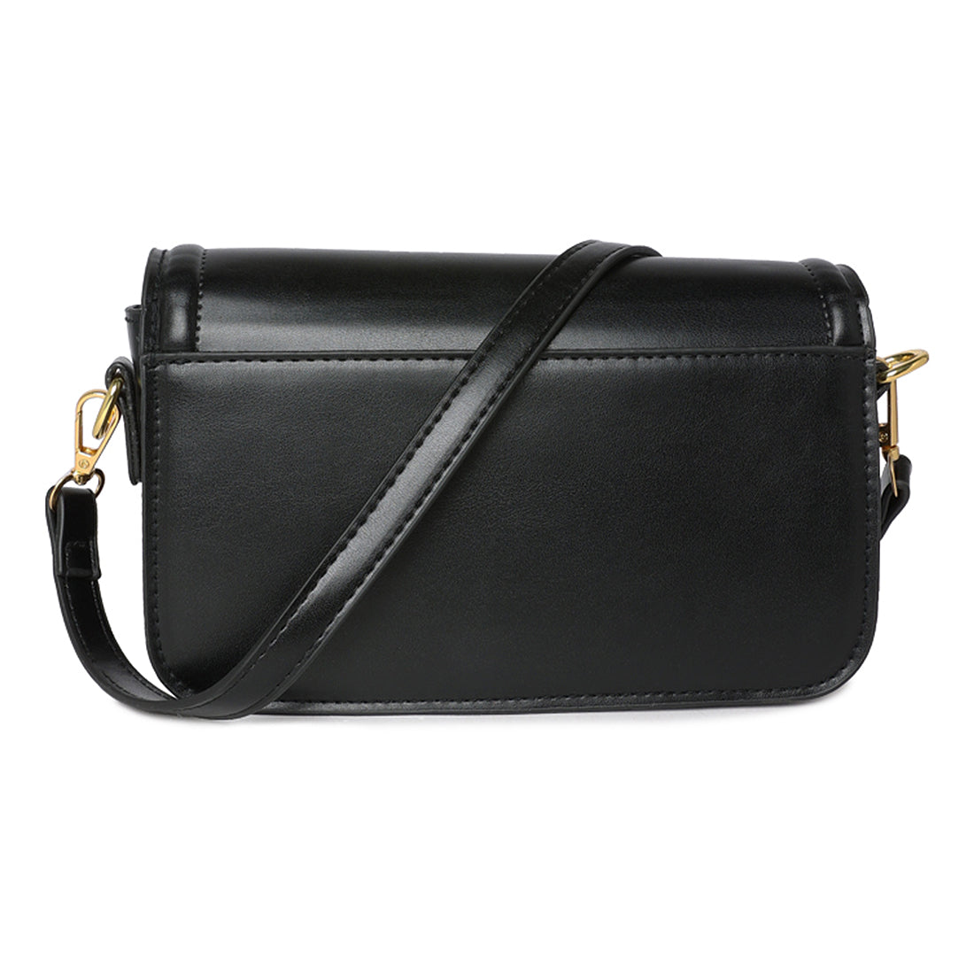 classic gold buckle sling bag#color_black