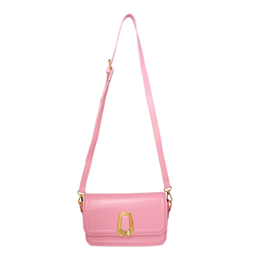 classic gold buckle sling bag#color_pink