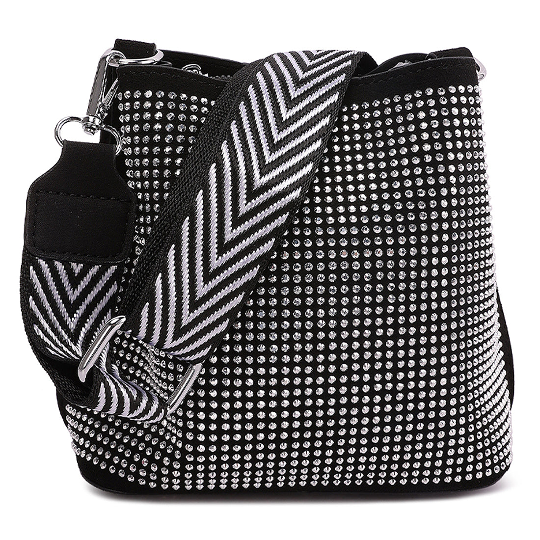 rhinestone embellished crossbody sling bag#color_silver