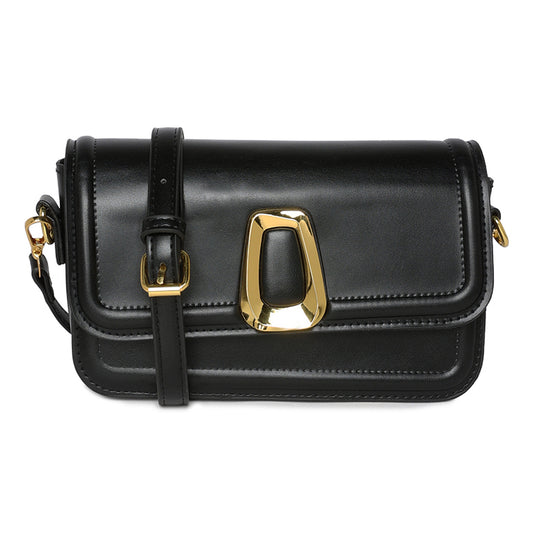 classic gold buckle sling bag#color_black