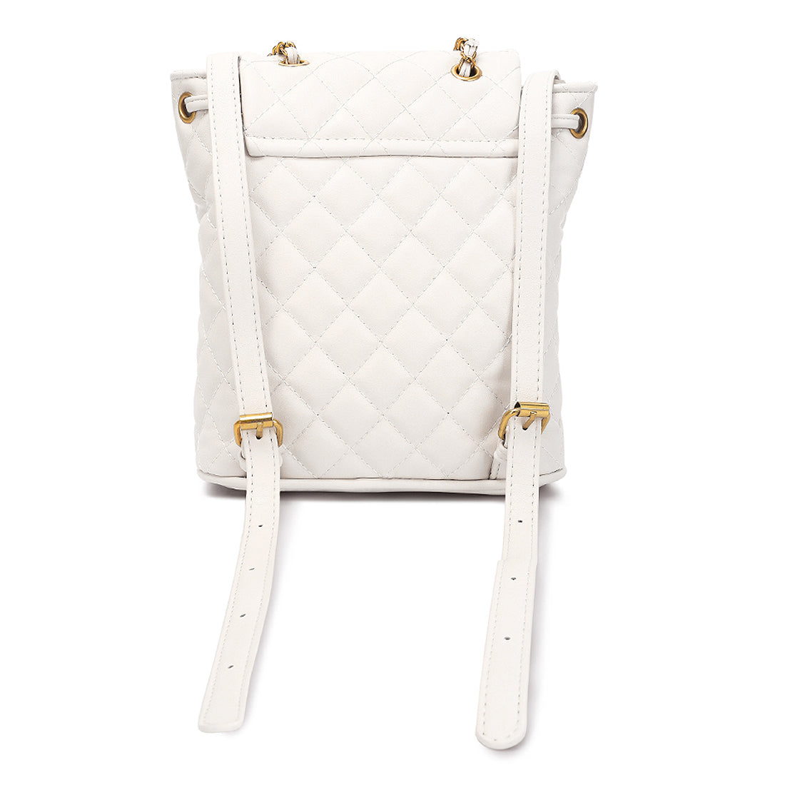 faux leather bucket backpack#color_white