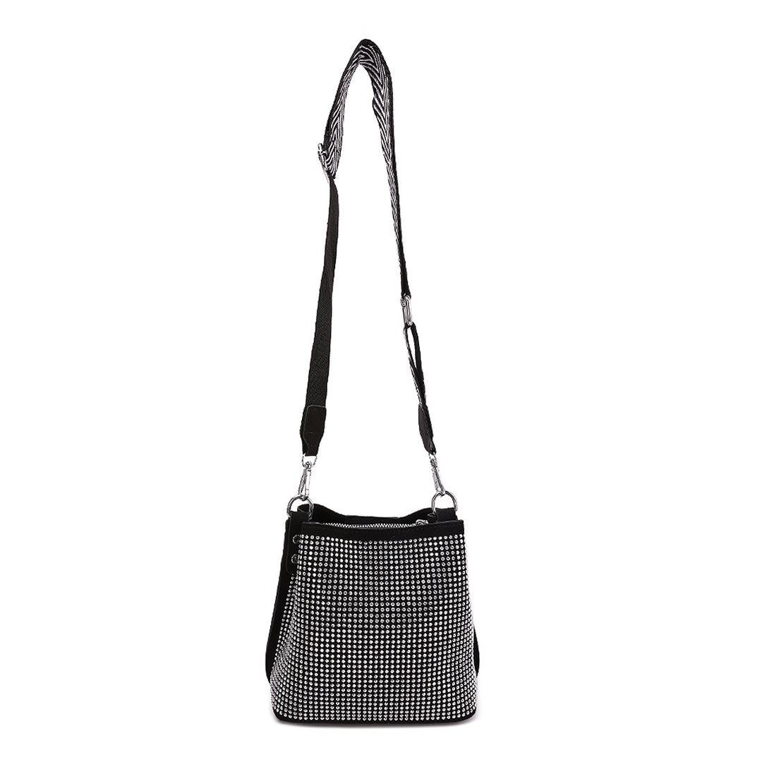 rhinestone embellished crossbody sling bag#color_silver