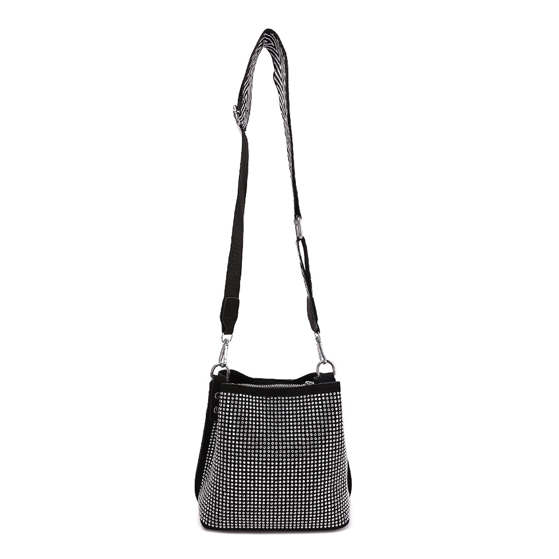 rhinestone embellished crossbody sling bag#color_silver