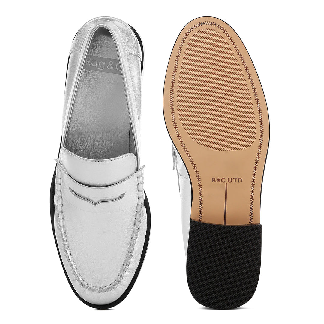 genuine leather loafers#color_silver