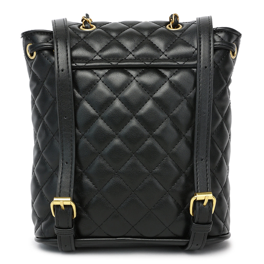 faux leather bucket backpack#color_black