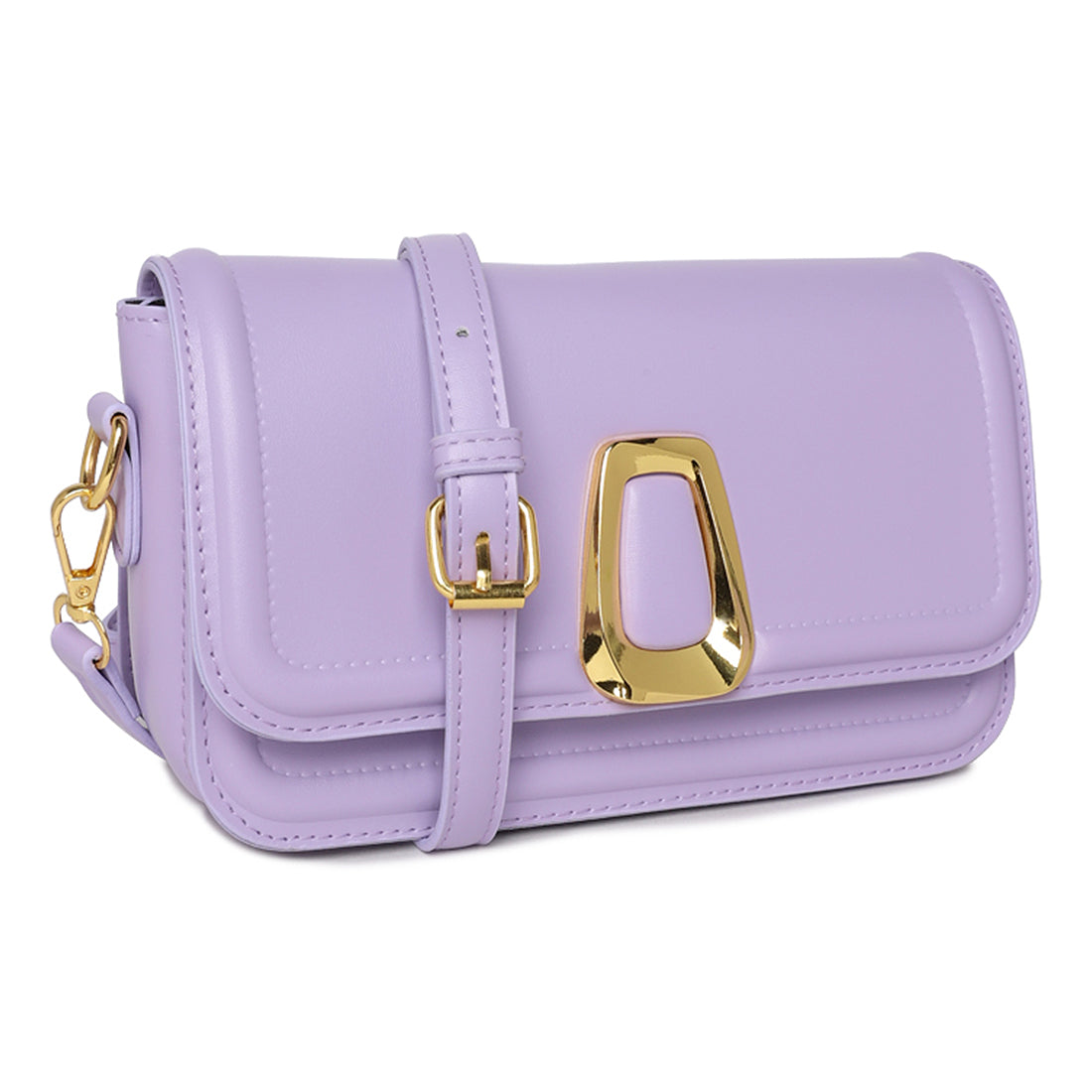 classic gold buckle sling bag#color_purple