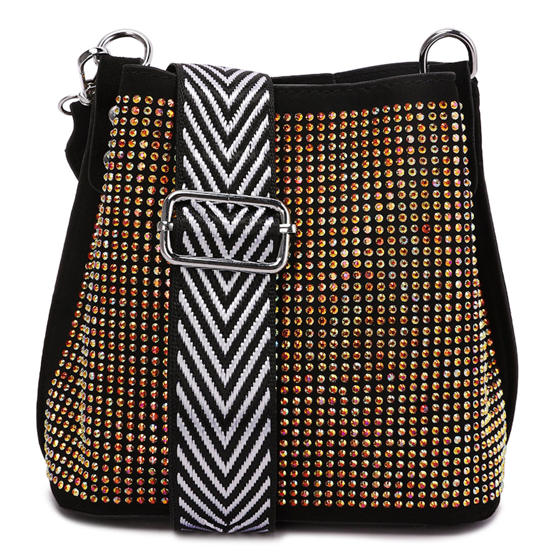 rhinestone embellished crossbody sling bag#color_multi