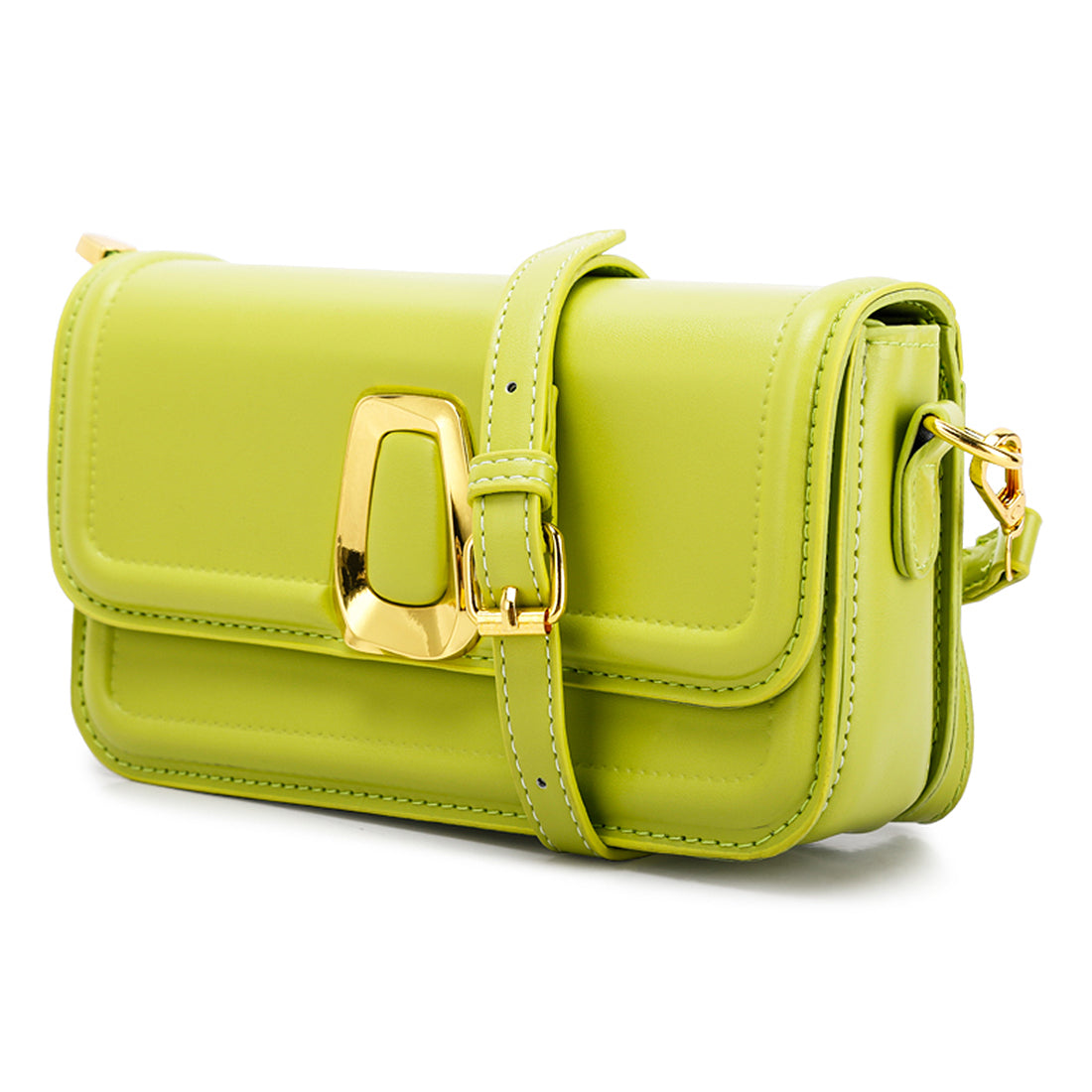 classic gold buckle sling bag#color_green