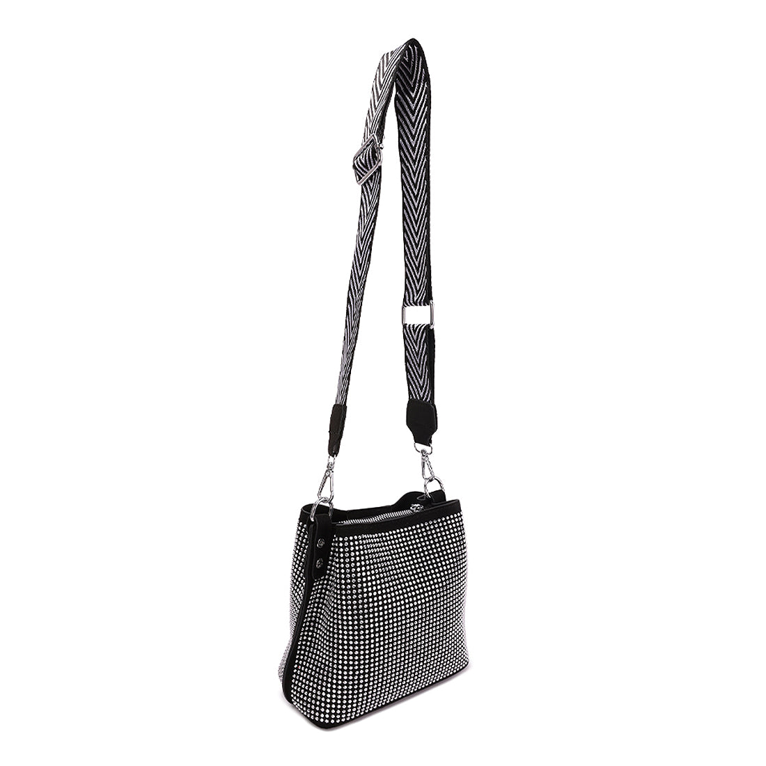 rhinestone embellished crossbody sling bag#color_silver