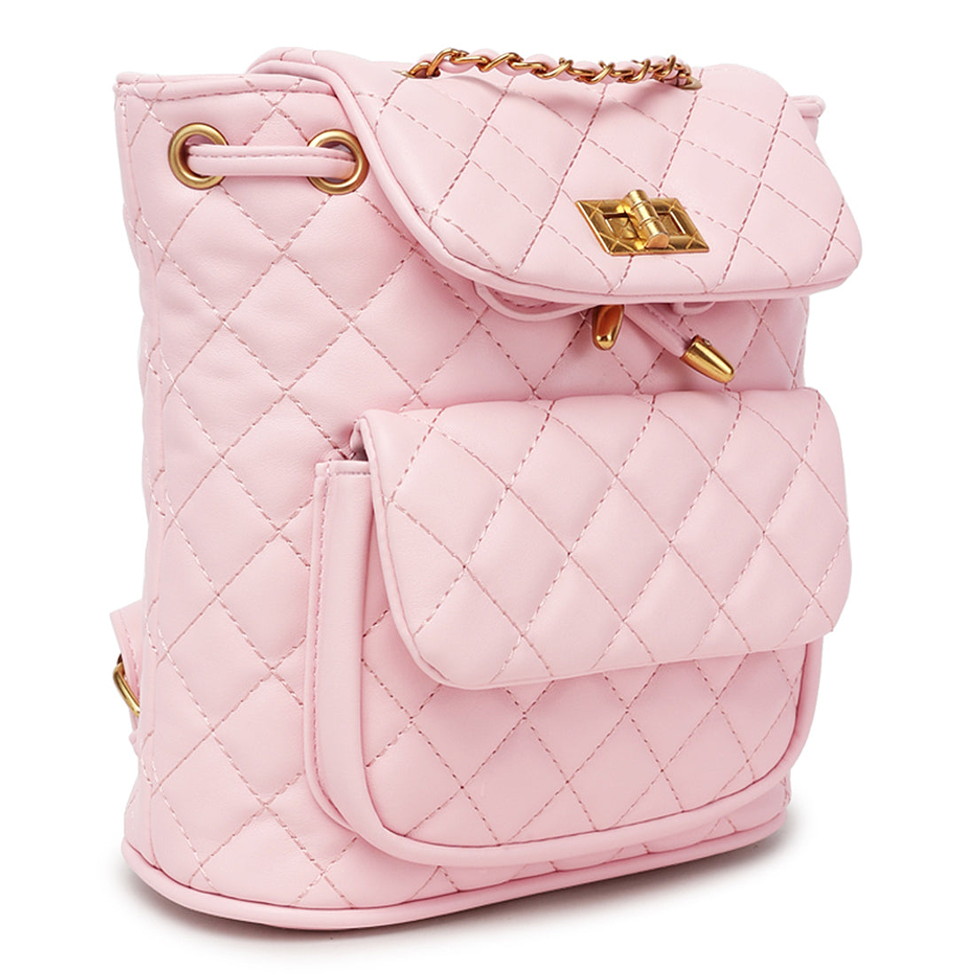 faux leather bucket backpack#color_pink