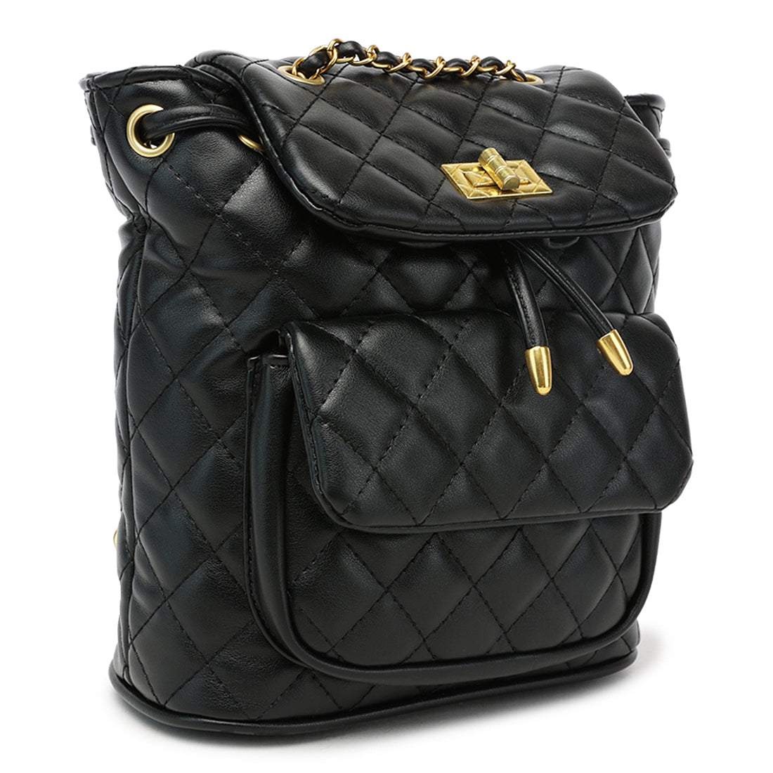 faux leather bucket backpack#color_black
