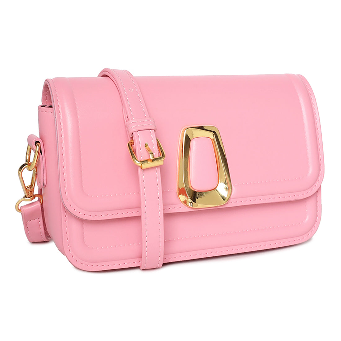 classic gold buckle sling bag#color_pink