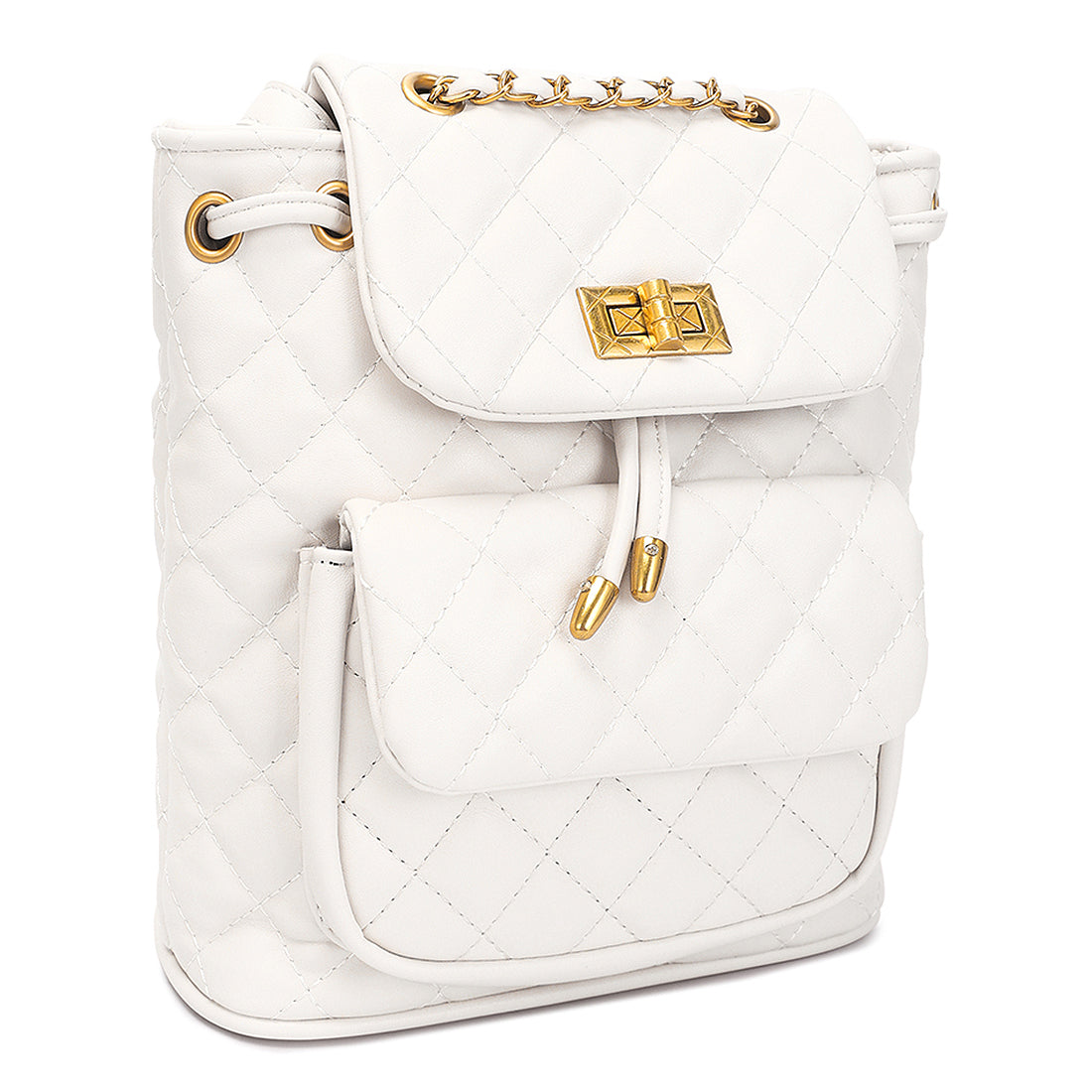 faux leather bucket backpack#color_white
