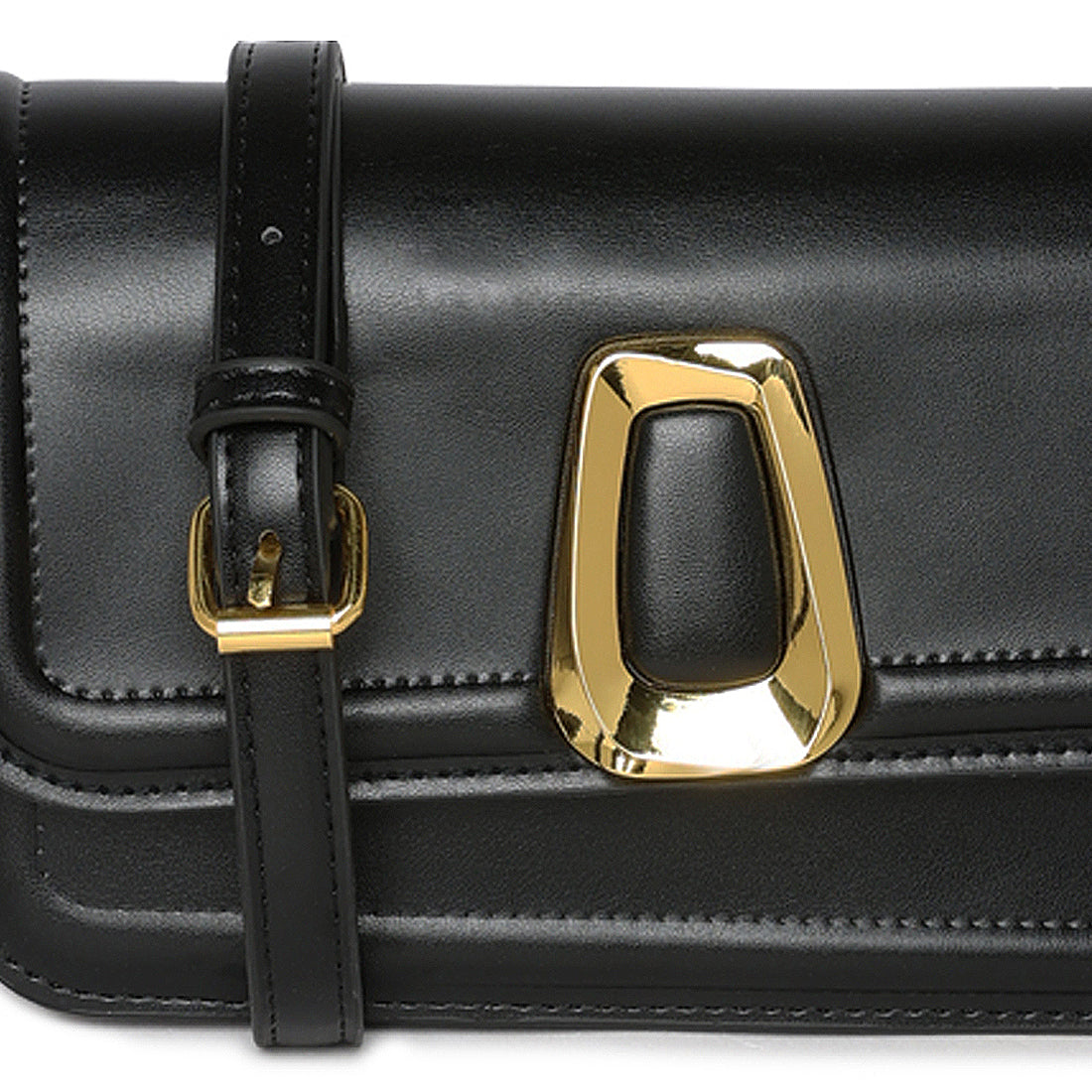 classic gold buckle sling bag#color_black