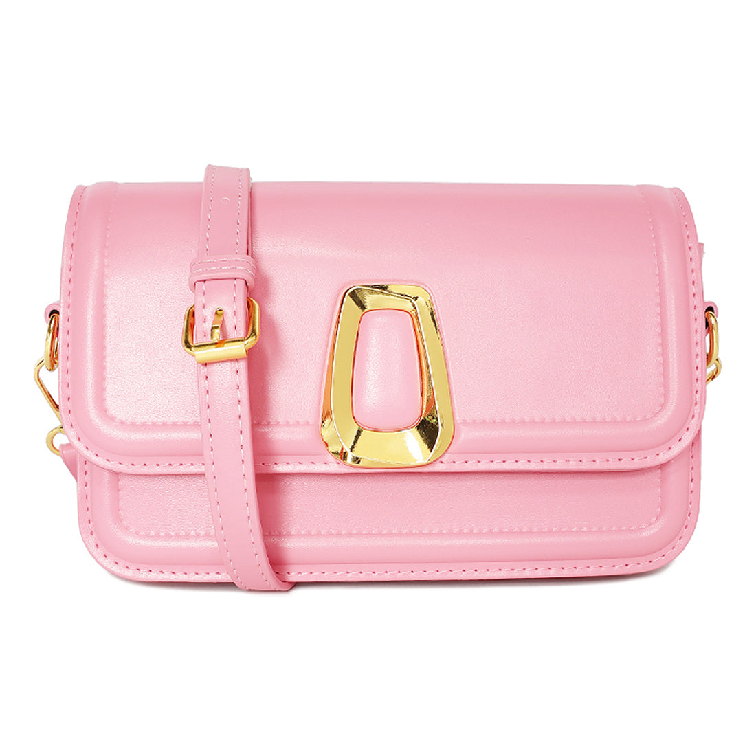 classic gold buckle sling bag#color_pink