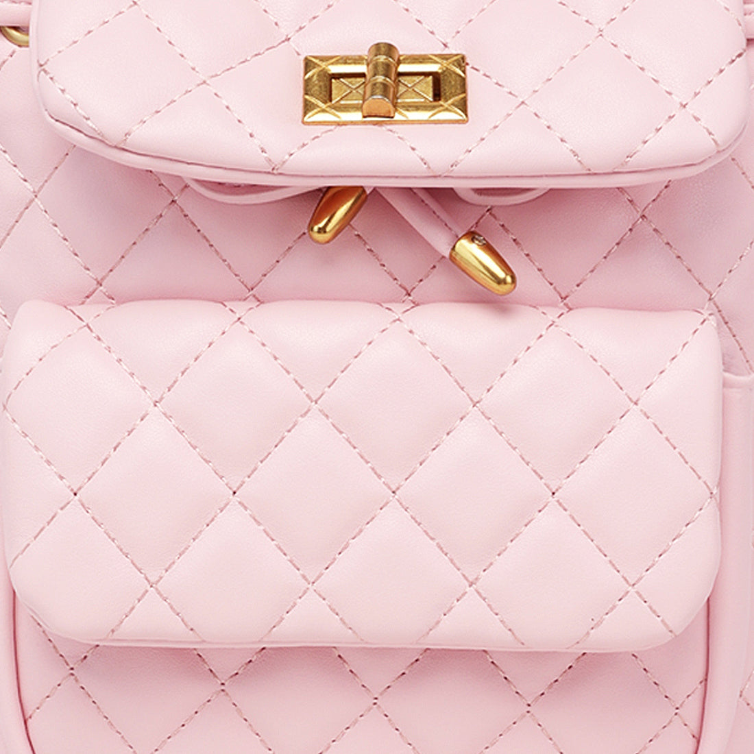 faux leather bucket backpack#color_pink