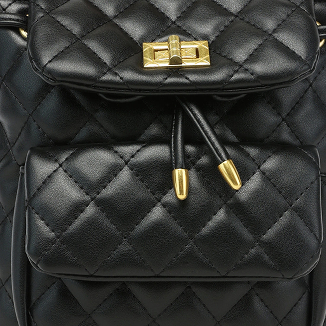 faux leather bucket backpack#color_black