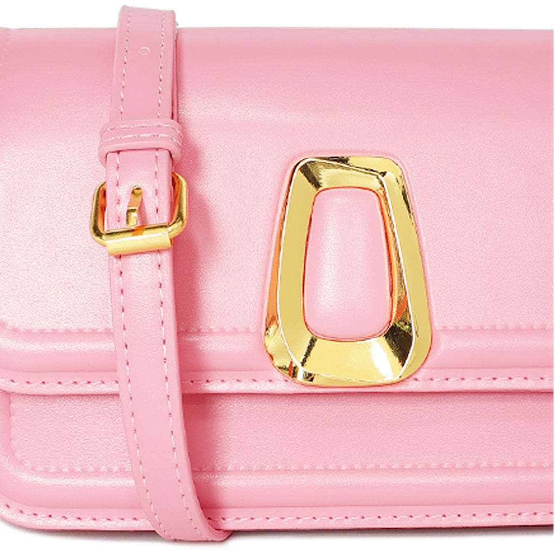 classic gold buckle sling bag#color_pink