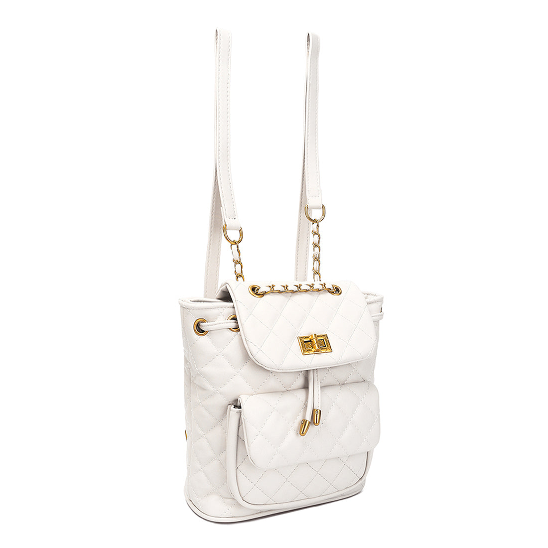 faux leather bucket backpack#color_white