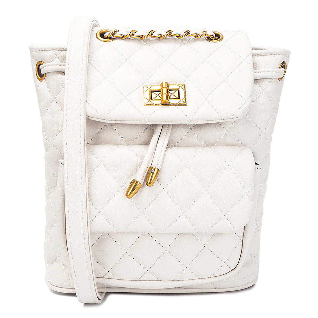 faux leather bucket backpack#color_white