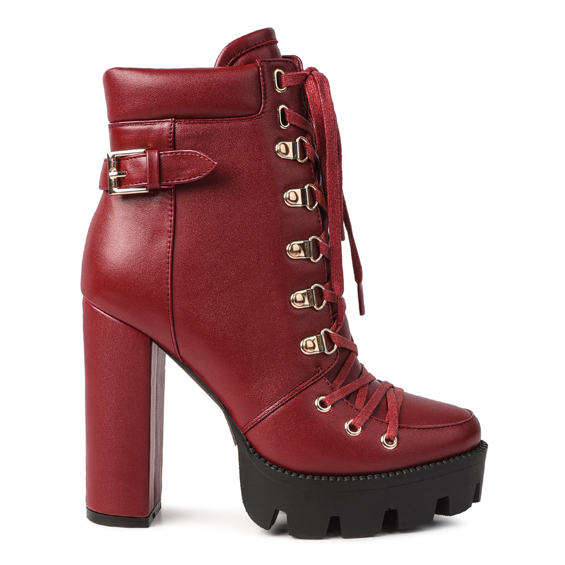 Burgundy Lace-Up High Ankle Combat Boots