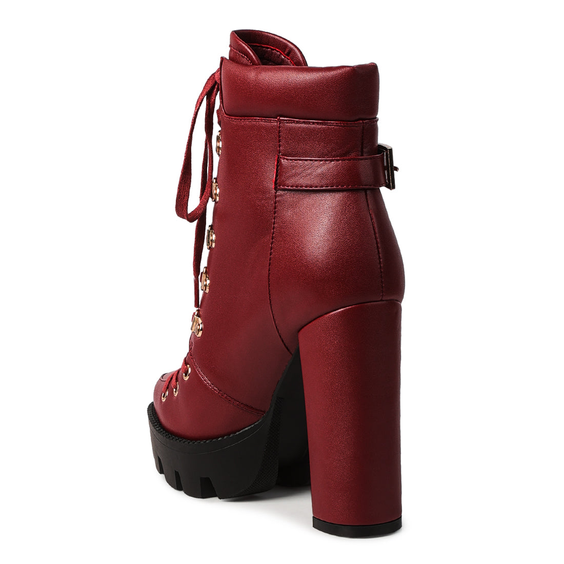 Burgundy Lace-Up High Ankle Combat Boots