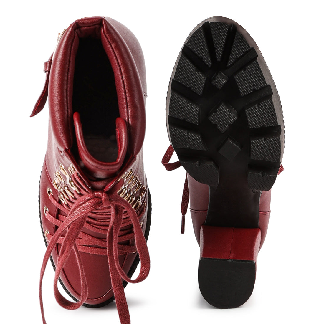 Burgundy Lace-Up High Ankle Combat Boots