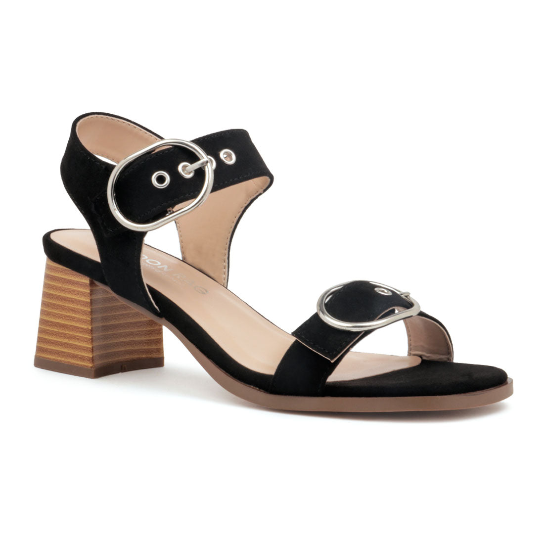 Black Big Buckle Block Heel Sandal