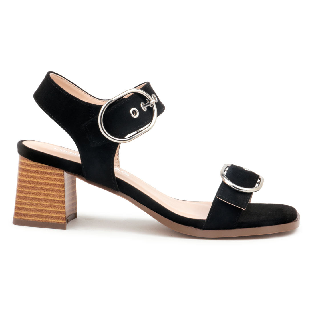 Black Big Buckle Block Heel Sandal