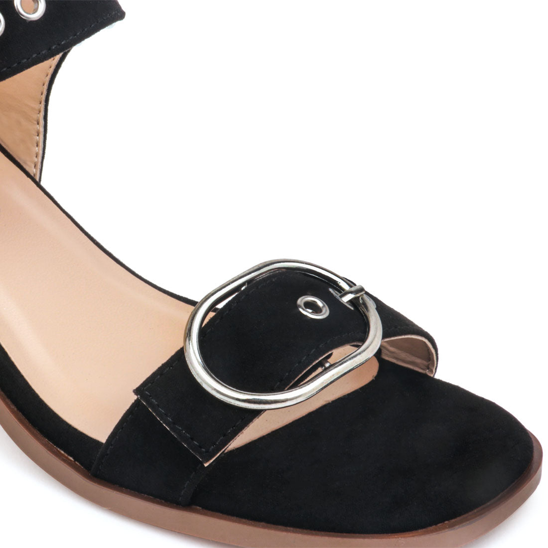 Black Big Buckle Block Heel Sandal