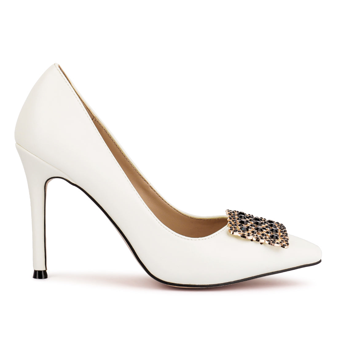 White Stiletto Crystal Brooch Pumps