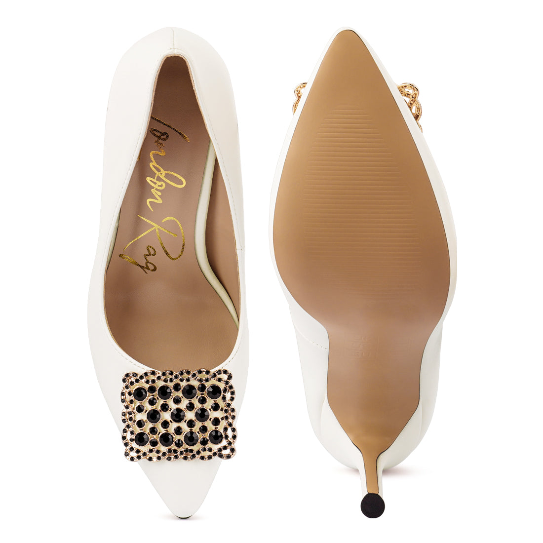 White Stiletto Crystal Brooch Pumps