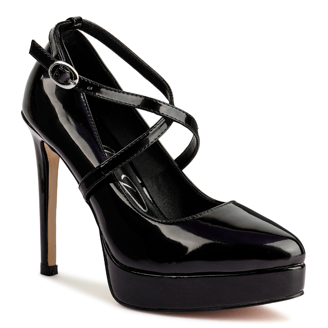 Black High Heel Cross Strapped Stiletto Sandal