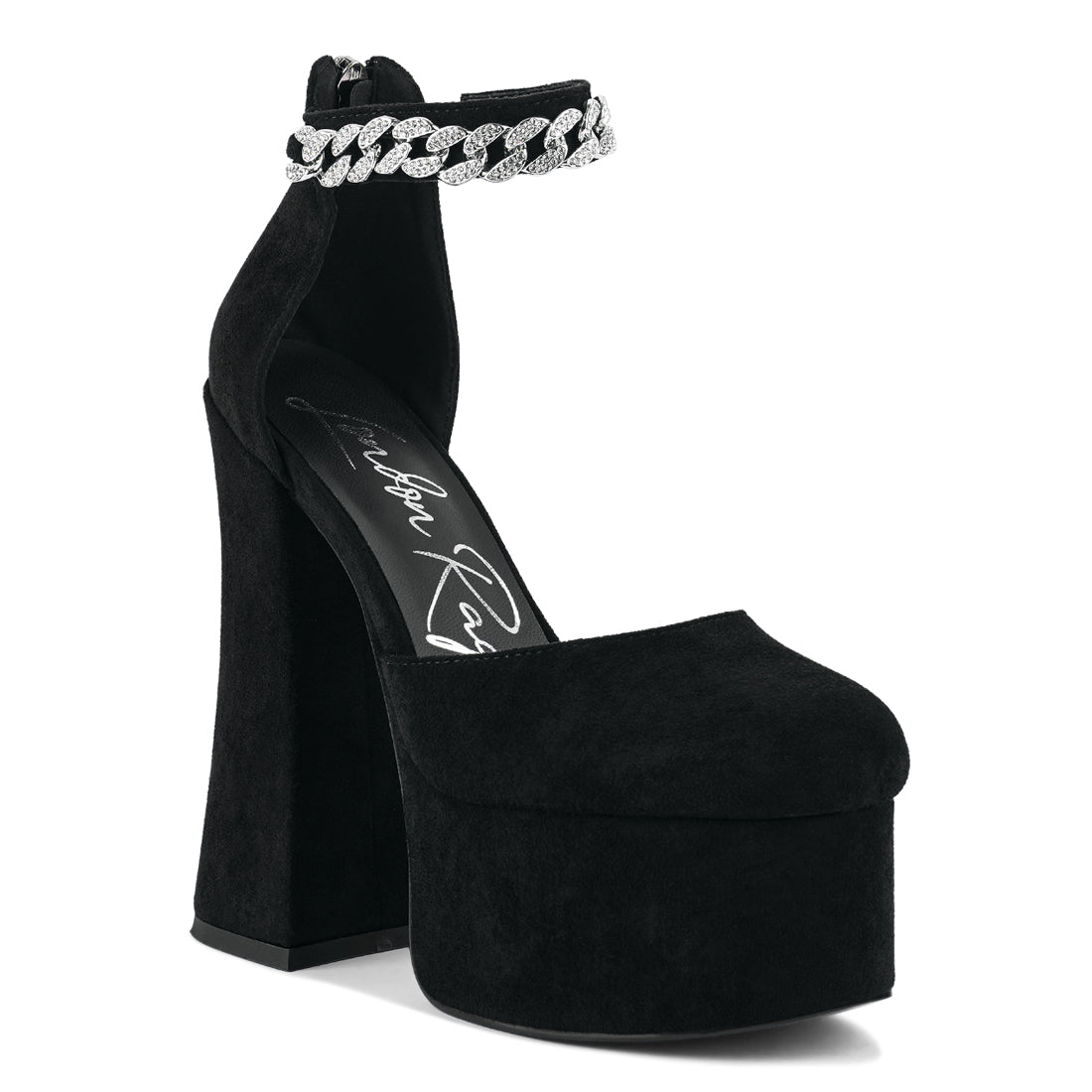 block platform sandal with metal chain#color_black