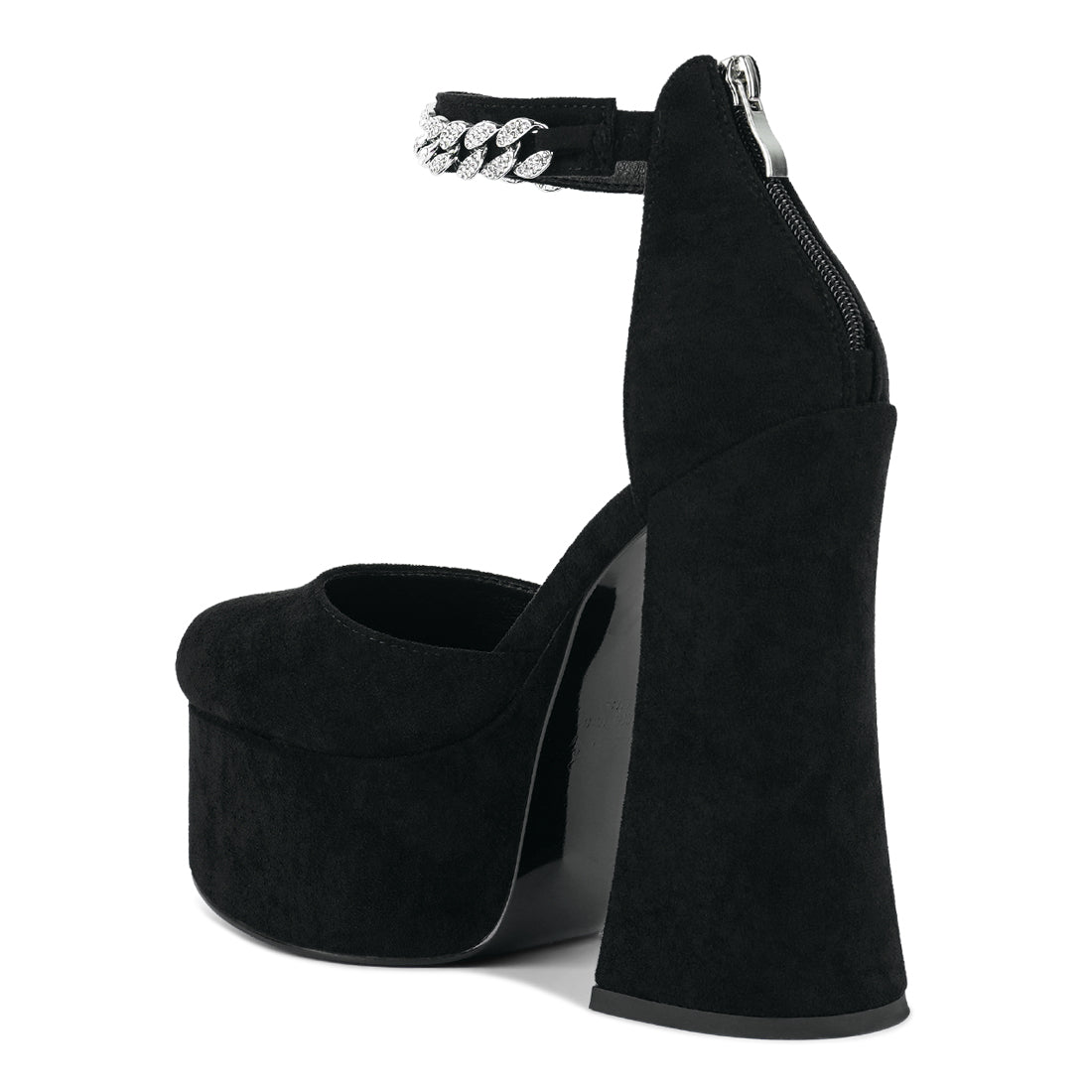 block platform sandal with metal chain#color_black